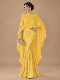 Sequin 2 Pieces Mother of the Bride Dress with Cap Sleeves Chiffon Formal Gowns