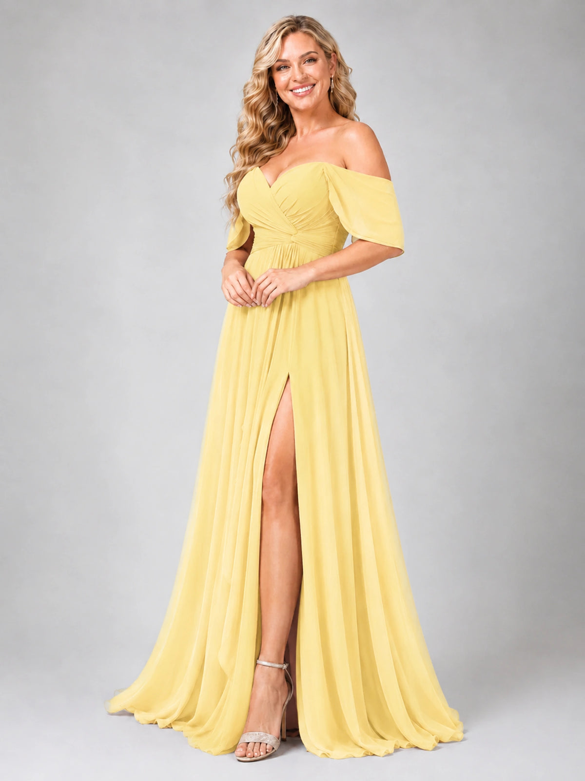 Off Shoulder Chiffon Bridesmaid Dress with Slit