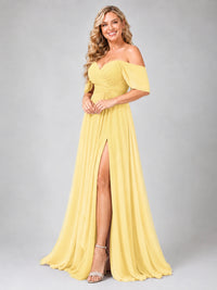 Off Shoulder Chiffon Bridesmaid Dress with Slit