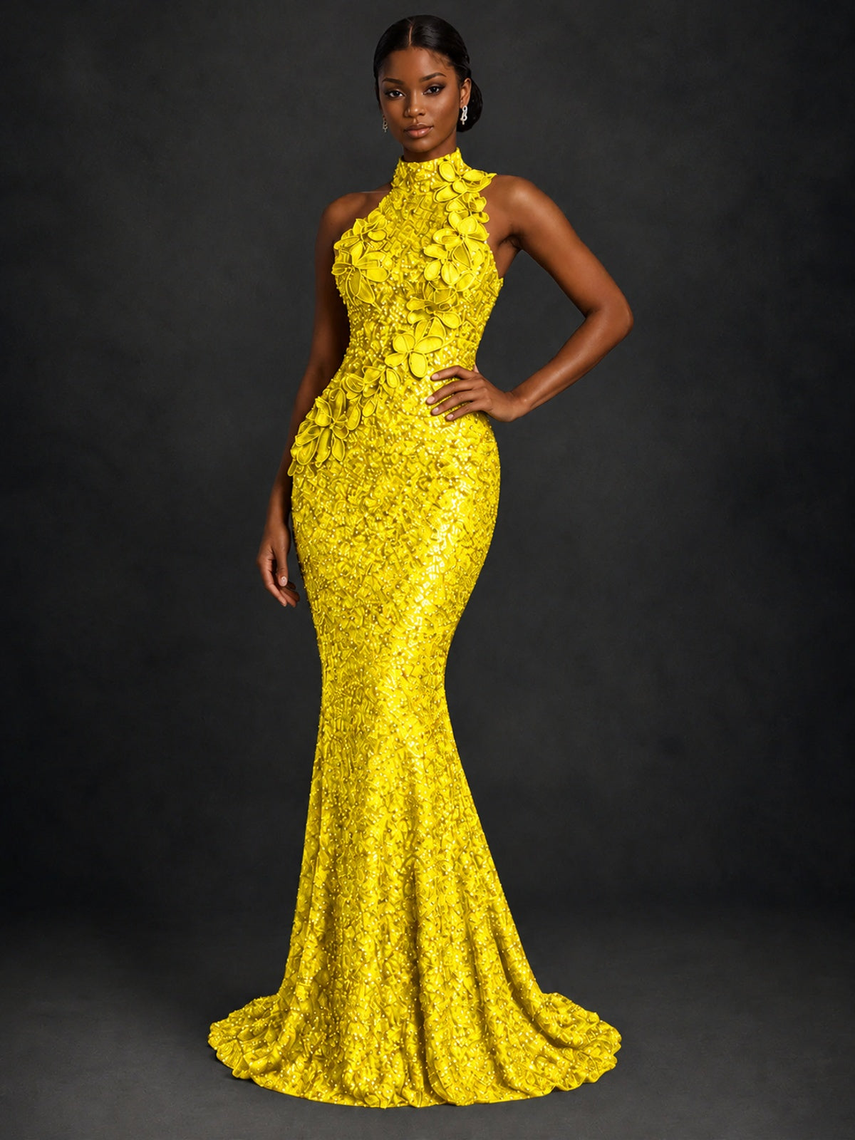 Sparkly Sequin High Neck Mermaid Prom Dress