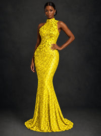 Sparkly Sequin High Neck Mermaid Prom Dress