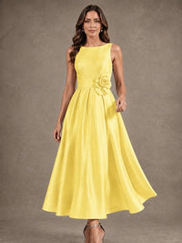 Tea-Length Satin Mother of the Bride Dress with 3D Flower Detail