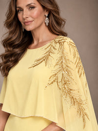 Elegant Chiffon Cape Sleeve Beaded Mother of the Bride Dress