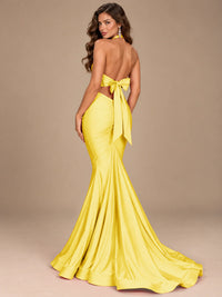 Pink Halter Deep V-Neck Ruched Mermaid Prom Dress