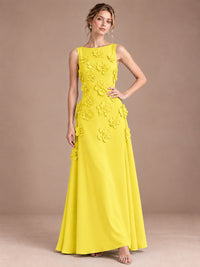 3D Floral Applique Sleeveless Formal Maxi Dress