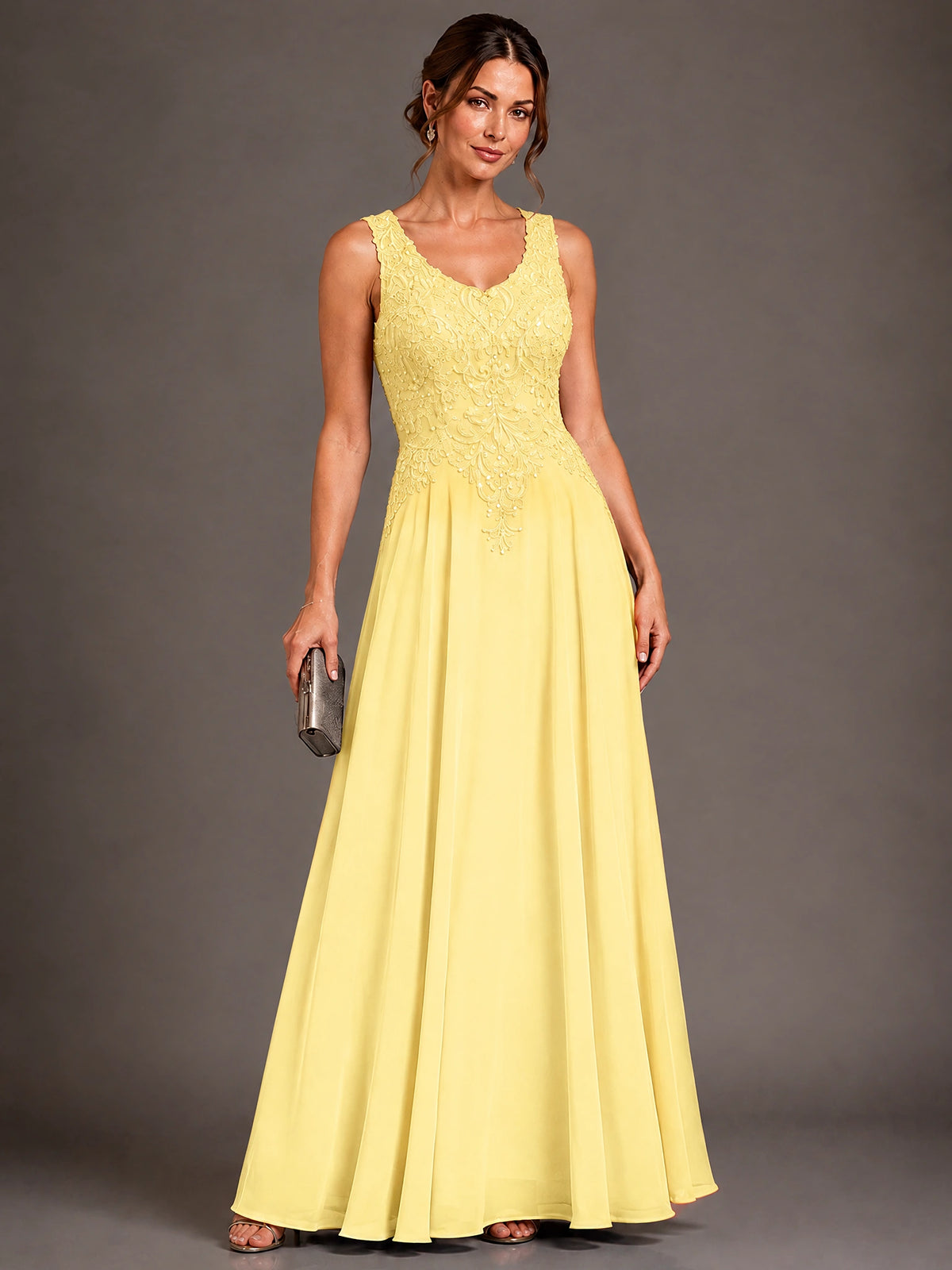 A-line 2 Pieces Chiffon Appliques Mother of The Bride Dresses with Jackets