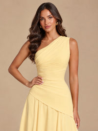 One Shoulder Prom Dress A-line Ruched Women Wedding Formal Gowns