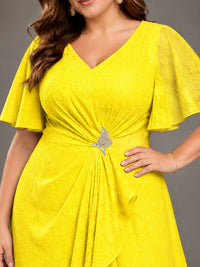 Jacquard Chiffon A-Line V-Neck High-Low Mother of the Bride Dress