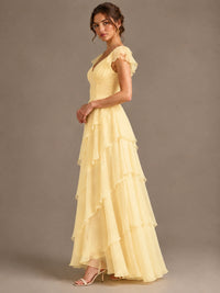 Ruffle Tiered V Neck Maxi Dress