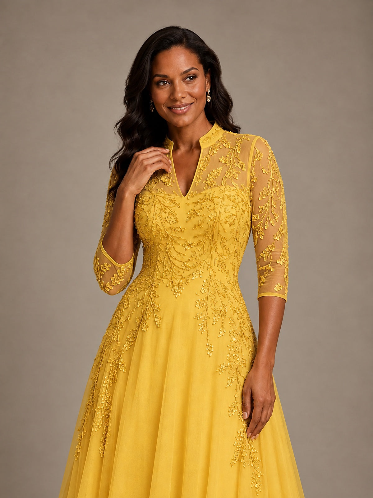 Embellished Appliques Mother of the Bride Dress with 3/4 Sleeves
