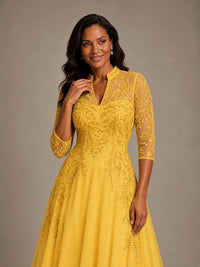 Embellished Appliques Mother of the Bride Dress with 3/4 Sleeves