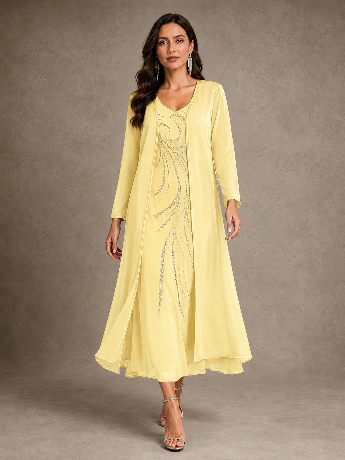 Sequin Chiffon Mother of the Bride Dress with Jacket