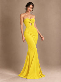 Emerald Green Strapless Mermaid Prom Dress with 3D Rose & Keyhole Cutout
