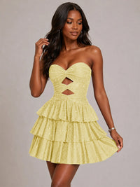 Royal Blue Sequin Strapless Cutout Ruffle Mini Dress