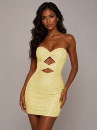 Royal Blue Rhinestone-Embellished Strapless Cut-Out Bodycon Mini Dress