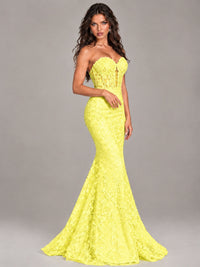 Strapless Corset Mermaid Prom Dress Lace Appliqué Formal Gown