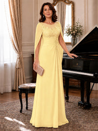 Elegant Applique Chiffon Mother of the Bride Dress with Cape Sleeves