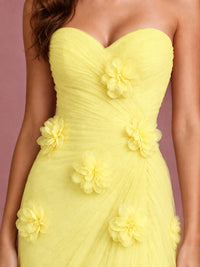 Blush Pink Strapless Sweetheart 3D Floral Tulle Mermaid Prom Dress