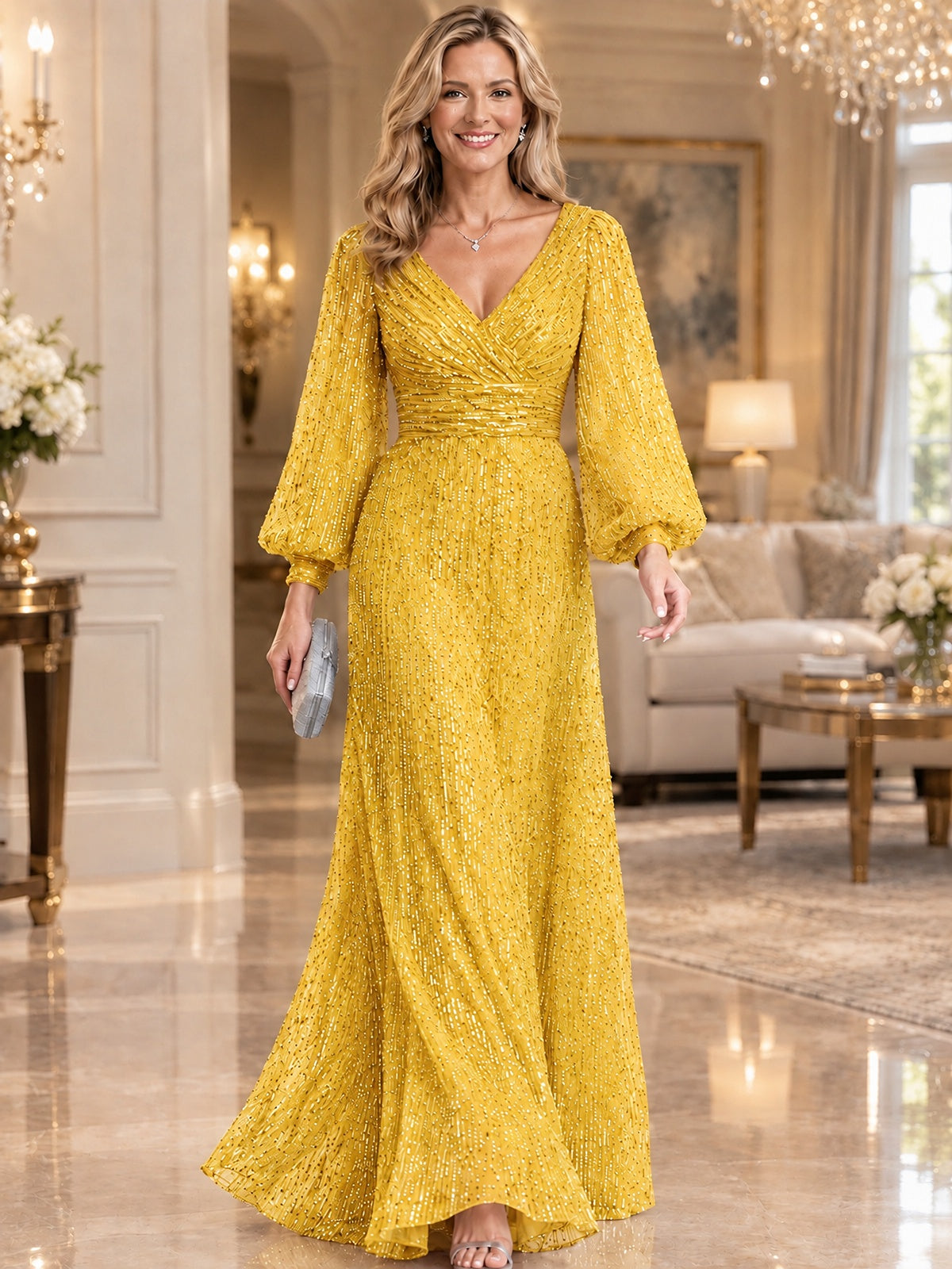 Sparkle Sequin Mother of The Bride Dresses with Long Sleeves