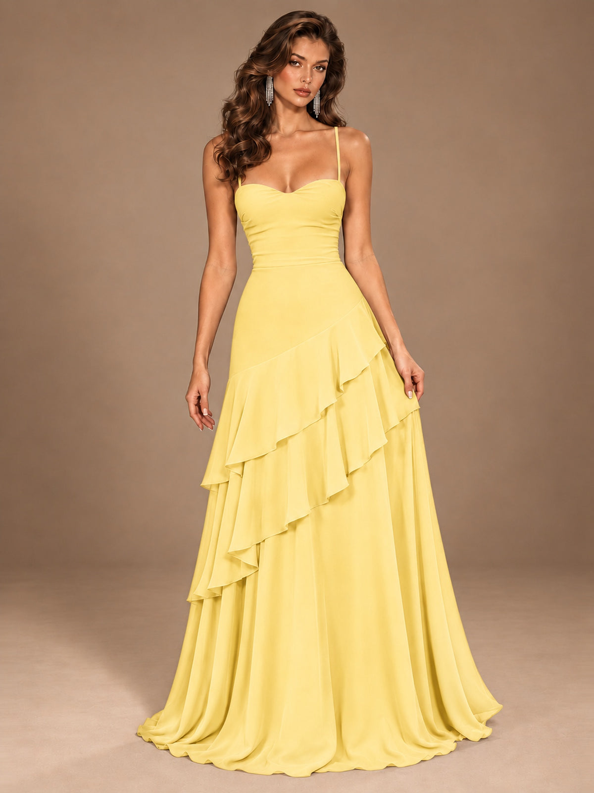 Sweetheart A-Line Ruffle Prom Dress with Spaghetti Straps