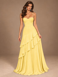 Sweetheart A-Line Ruffle Prom Dress with Spaghetti Straps