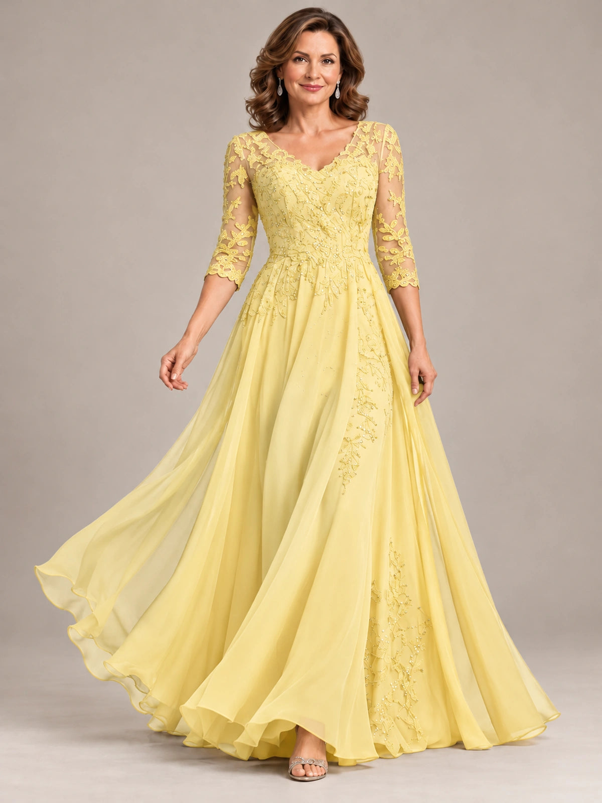Sequin Lace A-Line Mother of the Bride Dress with 3/4 Sleeves