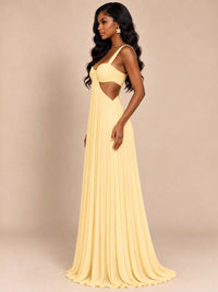 Butter Yellow Pleated Cutout Maxi Dress