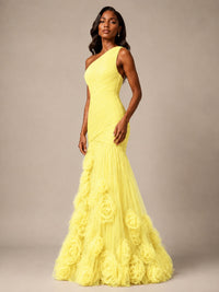 Blush Pink One Shoulder 3D Floral Mermaid Prom Dress