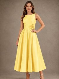 Tea-Length Satin Mother of the Bride Dress with 3D Flower Detail