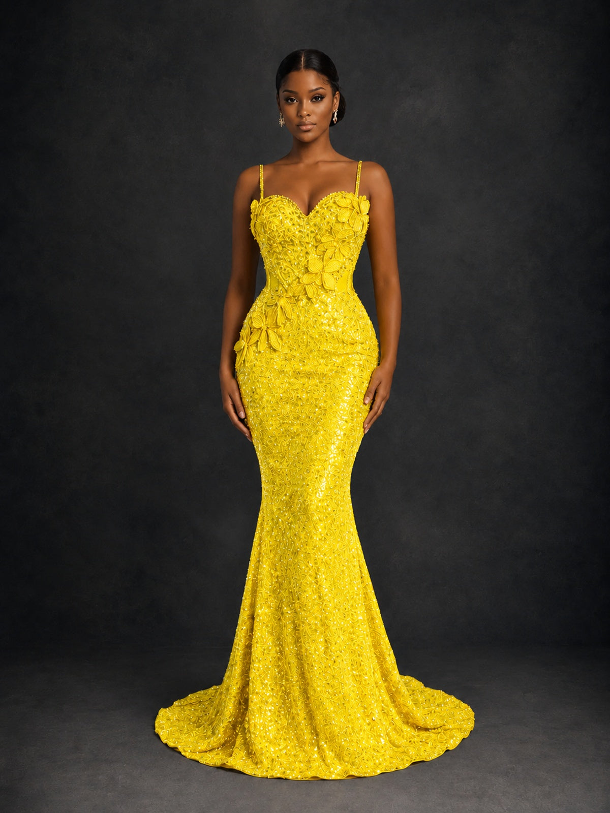 Sequin Mermaid Prom Dress with Floral Applique