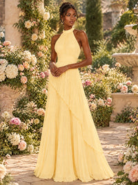Wrap Pleated Prom Dress Halter A-line Chiffon Formal Wedding Dress