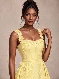 Light Blue 3D Floral Jacquard Prom Dress with Detachable Overskirt Corset Gown