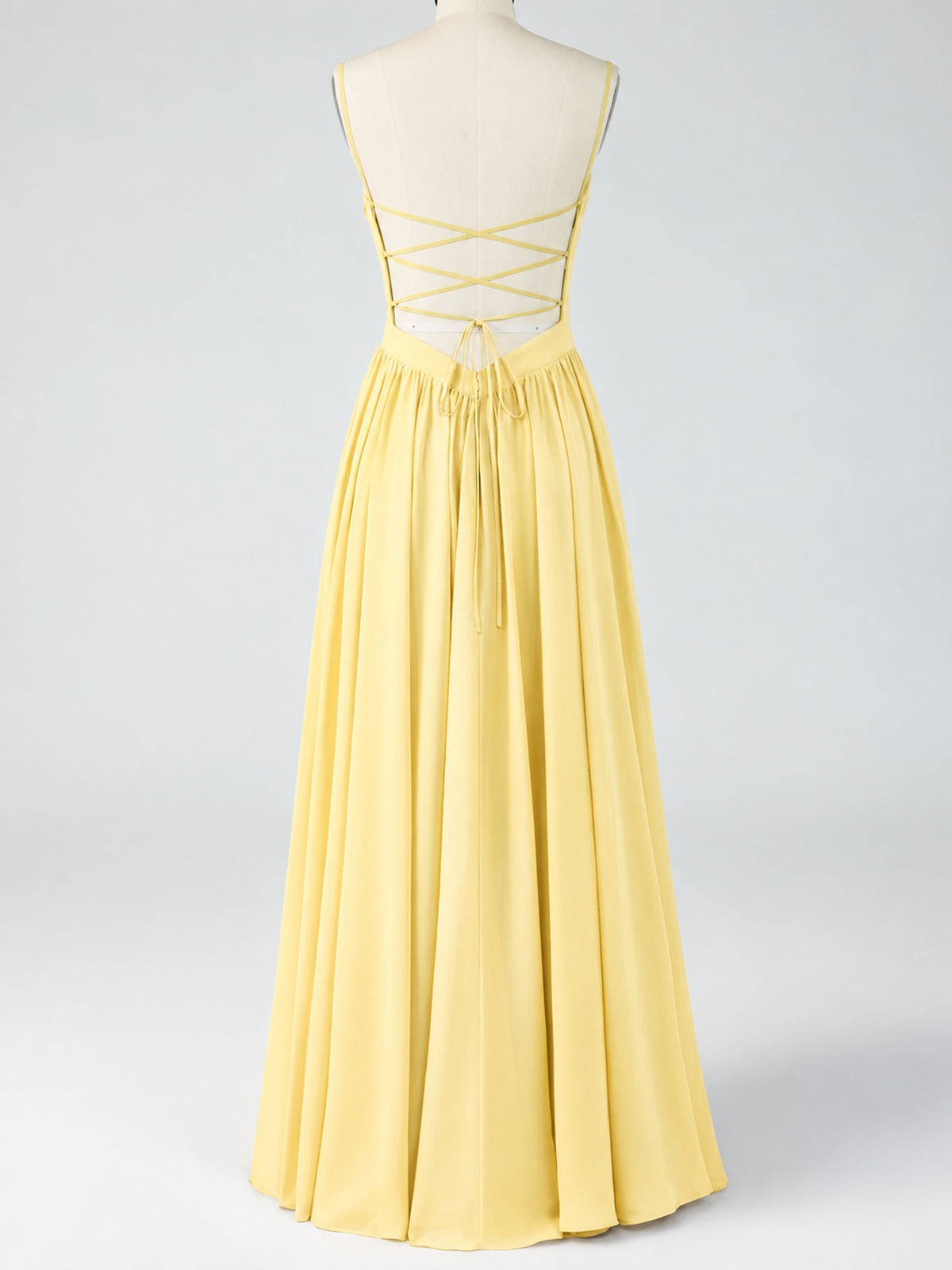 Spaghetti Strap Ruched Chiffon Maxi Dress with Backless
