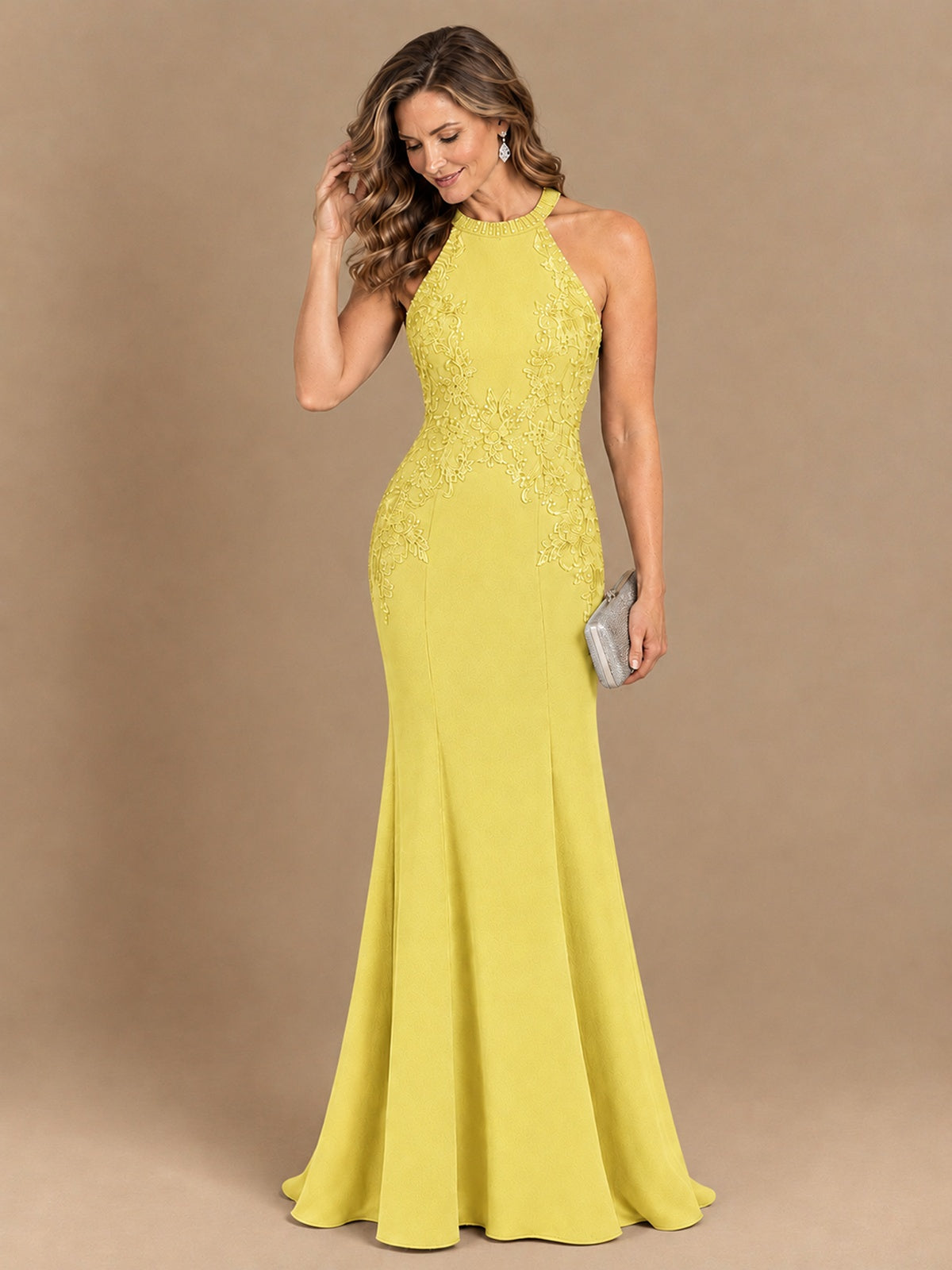 Halter Neckline Lace Appliques Mother of The Bride Dresses