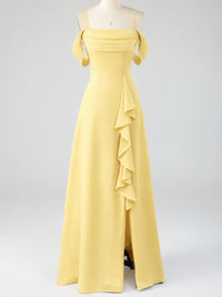 Spaghetti Strap Chiffon Bridesmaid Dress with Ruffles Slit