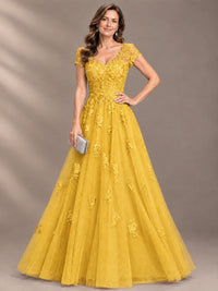 Lace Appliques A-line Mother of The Bride Dresses with Short Sleeves