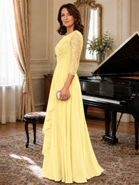 A-Line Chiffon Mother of the Bride Dress with Floral Applique 3/4 Sleeves