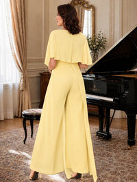 Chiffon Mother of the Bride Jumpsuit with Layered Cape Sleeves
