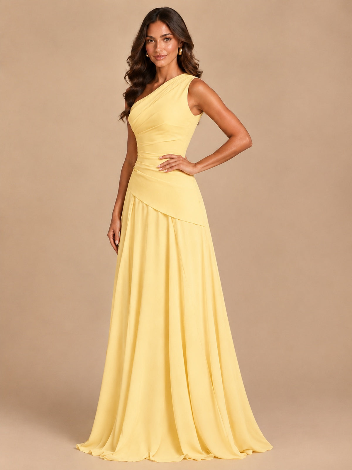 One Shoulder Prom Dress A-line Ruched Women Wedding Formal Gowns
