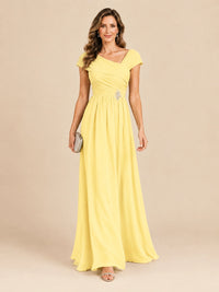 Cap Sleeve Mother of The Bride Dresses Long Chiffon Formal Gowns