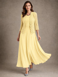2-Piece Chiffon Mother of the Bride Dress with Lace Jacket