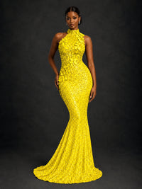 Sparkly Sequin High Neck Mermaid Prom Dress