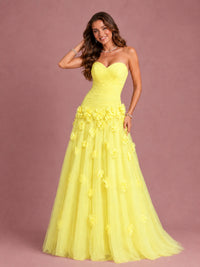 Blush Pink Strapless Sweetheart 3D Floral Tulle Ball Gown Prom Dres