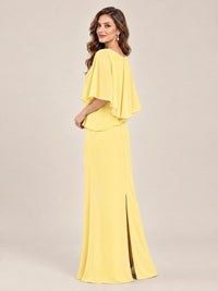 Cape Sleeve Mother of the Bride Dress with Asymmetrical Overlay