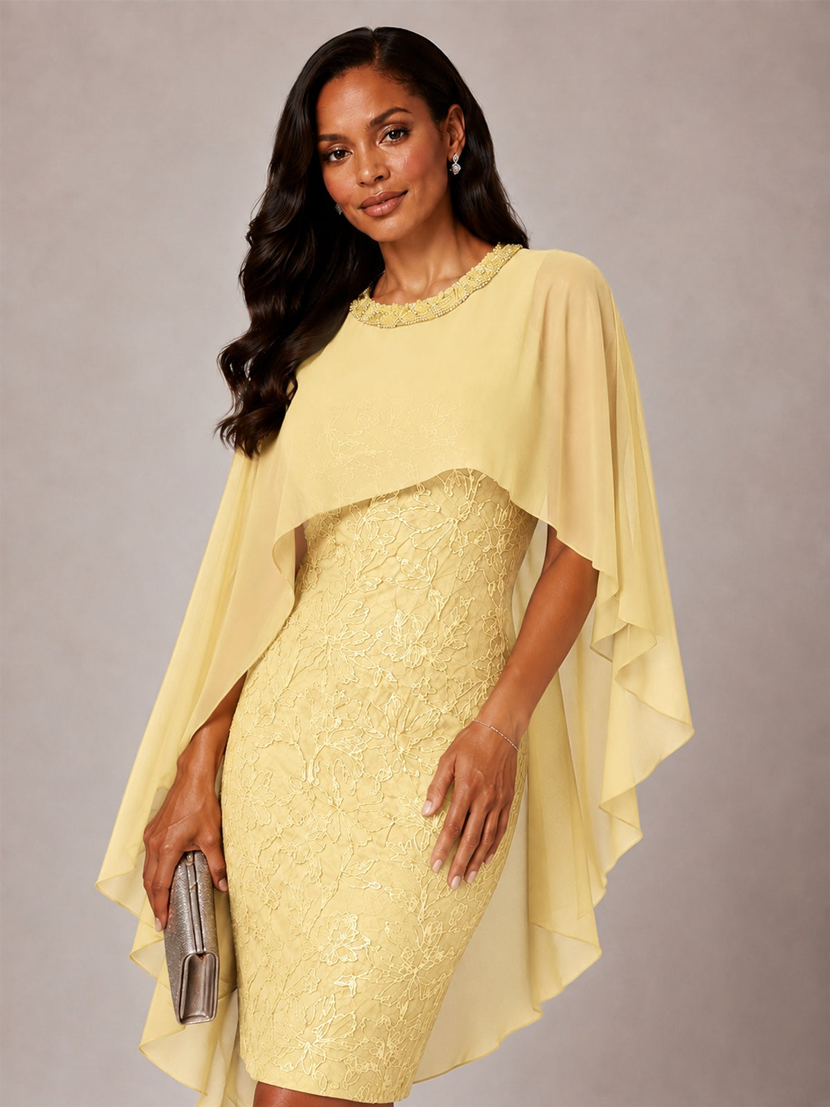 Floral Sheath Mother of the Bride Dress with Cape Overlay
