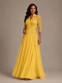 Embellished Appliques Mother of the Bride Dress with 3/4 Sleeves