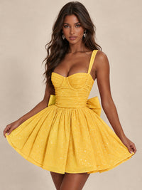 Sweetheart Glitter Tulle Puffy Mini Dress with Bow