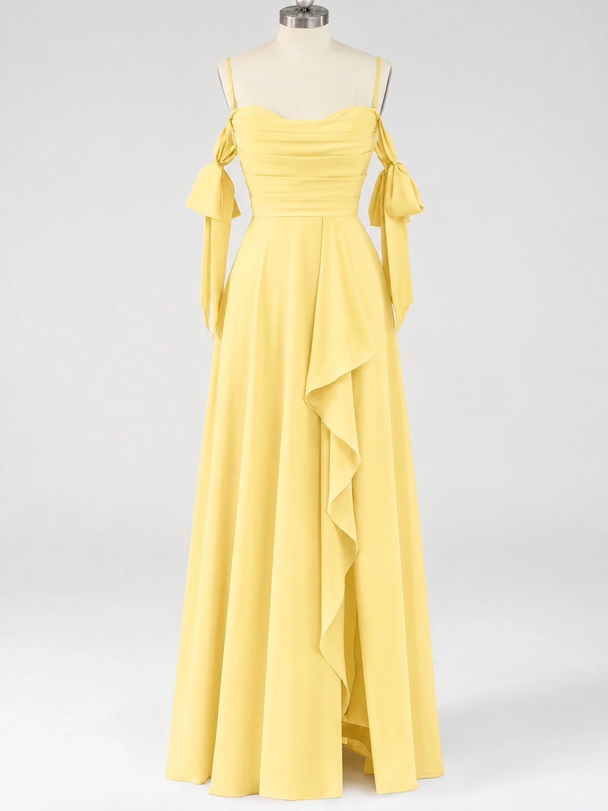 A-Line Ruffles Chiffon Bridesmaid Dress with Slit