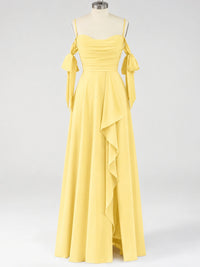 A-Line Ruffles Chiffon Bridesmaid Dress with Slit
