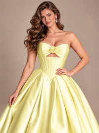 Pink Strapless Corset Satin Prom Derss & Ball Gown with 3D Floral